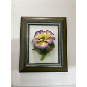 Vintage Faber Capodimonte Porcelain 3D Feb Violet Framed 7"x6" Italy COA Box